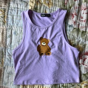 2 SHIRTS !! Purple teddy bear tank & White mushroom cropped tank. Romwe. Size S